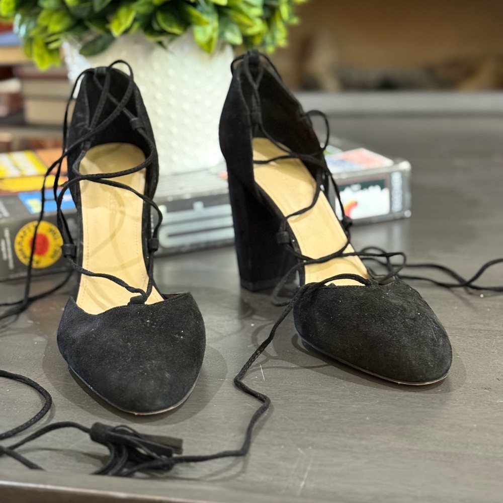 Marc Fisher Black Suede Lace-Up Heels